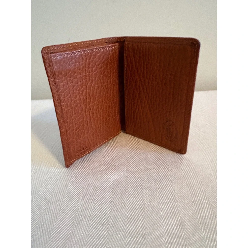 90s Polo Ralph Lauren Mens Pebbled Leather Bifold Card Case Wallet Cognac Brown‎